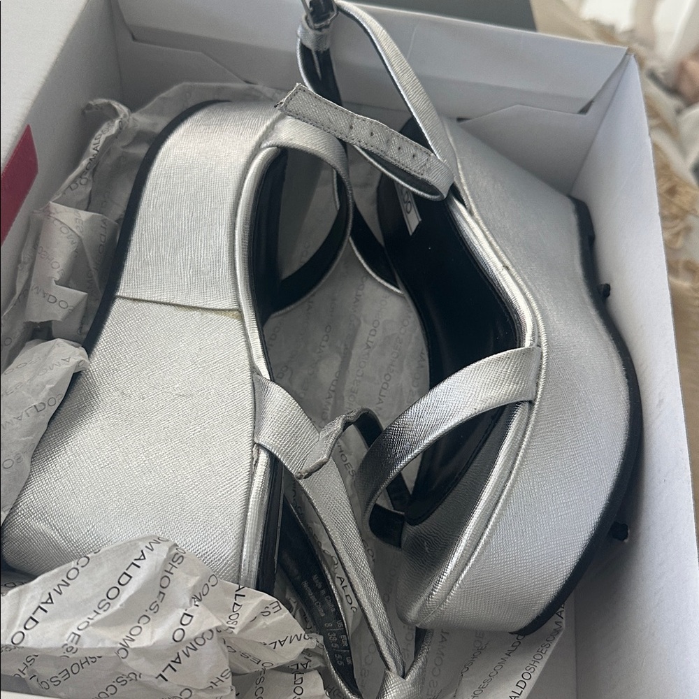 (BNIB) Aldo Platform Wedge Silver Sandals